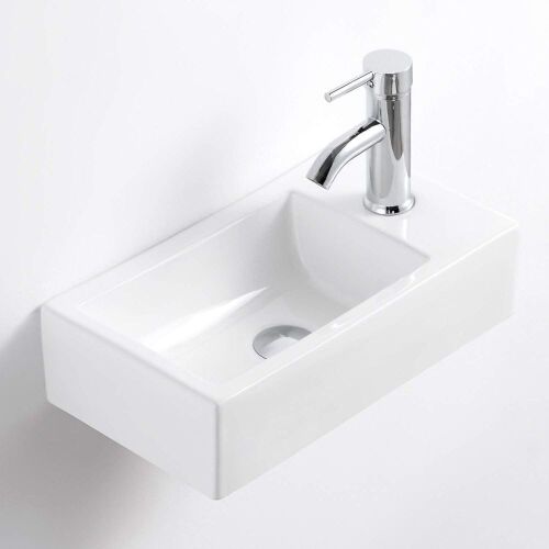 QI&YI Bathroom Vanity Ceramic Vessel Sink Wall Mount Small Half Bathroom Corner Basin Faucet Pop up Drain Right Hand  - Lot 56