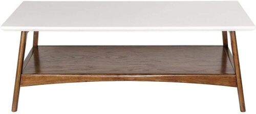 Madison Park Parker Coffee Table Solid Wood, Two-Tone Finish with Lower Storage Shelf, Off-White/Pecan  - Lot 99