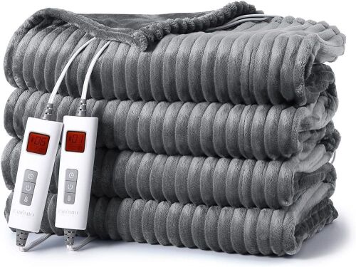 CAROMIO Electric Blanket King Size Dual Control with 6 Heating Levels & 20 Time Settings, Machine Washable, 90×100 inches, Grey  - Lot 365