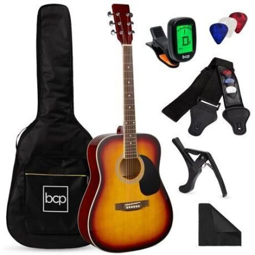 41in Acoustic Guitar Starter Kit w/ Digital Tuner, Padded Case, Picks, Strap  - Lot 819