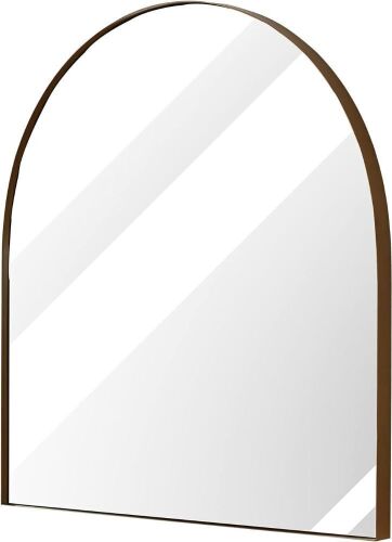 Modern Brass Framed Arched Wall Mirror 31.5" x 33.5"  - Lot 682
