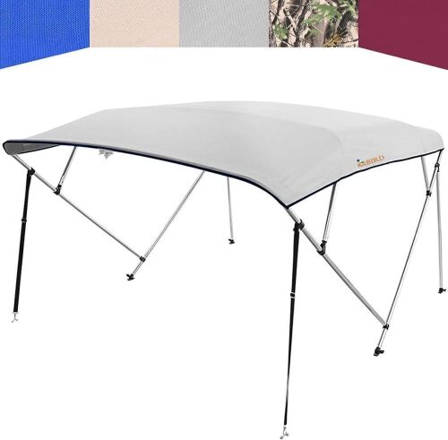 KING BIRD 4 Bow Bimini Top Cover Sun Shade Boat Canopy Waterproof 1 Inch Stainless Aluminum Frame 54" Height with Rear Support Poles  - Lot 106