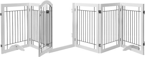 PAWLAND Freestanding 144-inch Extra Wide 30-inches Tall Pet Gate with Walk Through Door, 6 Panels, White  - Lot 116