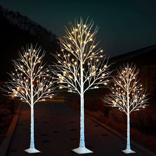 LED Lighted Birch Tree Christmas Decorations, 4/6/8 FT Set of 3  - Lot 201