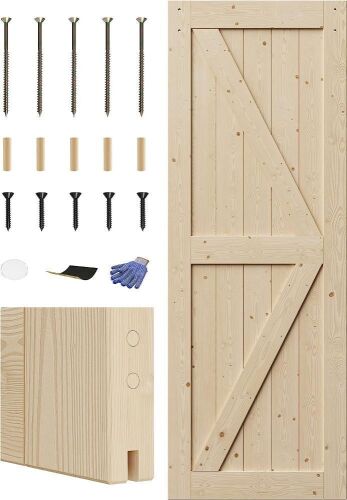 WINSOON 30in x 84 in Sliding Barn Door Interior Paneled Slab, Natural  - Lot 103
