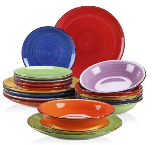 Vanacasso Bonita 18-Piece Stoneware Assorted Colors Dinnerware Set - Lot 401