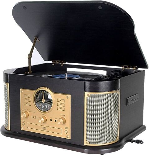 Bluetooth Record Player with Speakers, CD, FM Radio, USB/SD Play and Record - Lot 468
