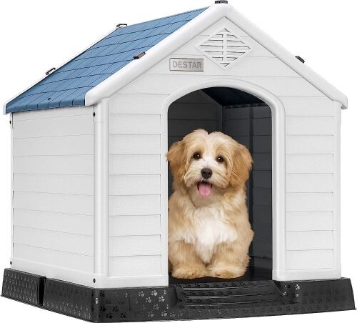 DEStar Durable Waterproof Plastic Dog House with Air Vents and Elevated Floor, Medium 28" Height - Lot 215