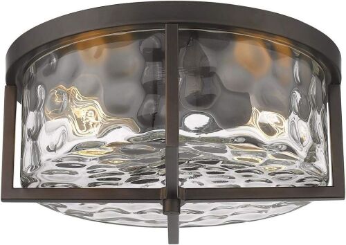 Odeums Indoor Flush Mount 2-Light Ceiling Light Fixture, Antique Bronze Finish with Clear Hammered Glass  - Lot 216
