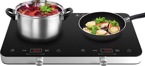 COOKTRON Electric Double Induction Cooktop Burner, 1800W, 10 Temperature 9 Power Settings  - Lot 350