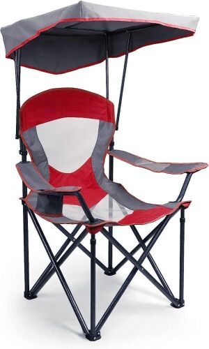 ALPHA CAMP Folding Camp Chair with Shade Canopy, Cup Holder and Carry Bag, Heavy Duty 300 LBS, Red  - Lot 438