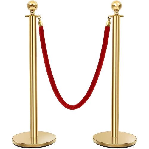 Golden Stanchions Crowd Control Barriers with Red Velvet Rope  - Lot 686