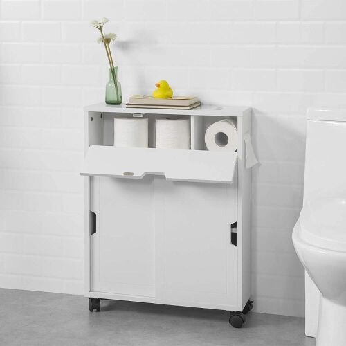 Toilet Paper Roll Holder, Bathroom Cabinet Storage Shelf on Wheels  - Lot 176