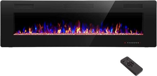 R.W.FLAME 68 inch Recessed and Wall Mounted Electric Fireplace, Ultra Thin and Low Noise, Fit for 2 x 6 Stud, Remote Control with Timer, Touch Screen, Adjustable Flame Color and Speed  - Lot 122