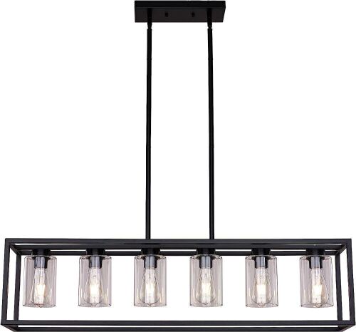 XILICON Industrial Rustic Ceiling Hanging 6 Light Modern Pendant Light with Glass Shades  - Lot 495