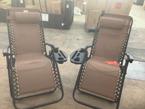 Set of 2 Adjustable Zero Gravity Patio Chair Recliners w/ Cup Holders  - Lot 694