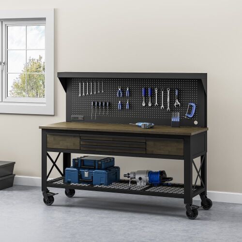 Whalen 72" Industrial Metal and Wood Workbench - Lot 10