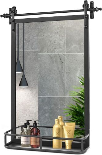 Fobule Farmhouse Iron Framed Wall Mirror with Shelf  - Lot 561