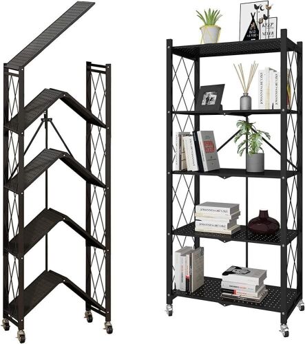 BENOSS Foldable Metal Heavy Duty Storage Shelves with Wheels - Lot 635