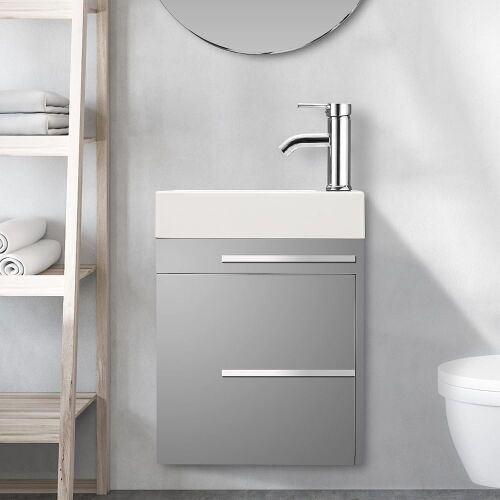 Spurgehom 16" Wall Mounted Bathroom Vanity w/Sink, Chrome Faucet Pop Up Drain U Shape Drain  - Lot 641