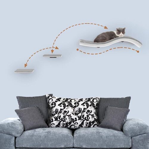 Curved Floating Wall Shelf Cat Bed with 2 Steps  - Lot 669
