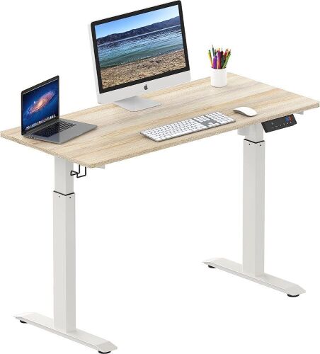 SHW Memory Preset Electric Height Adjustable Standing Desk, 48-Inch, Maple  - Lot 130