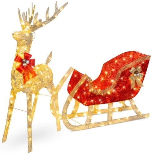 Lighted Christmas Reindeer & Sleigh Outdoor Decor Set w/ LED Lights - Lot 267
