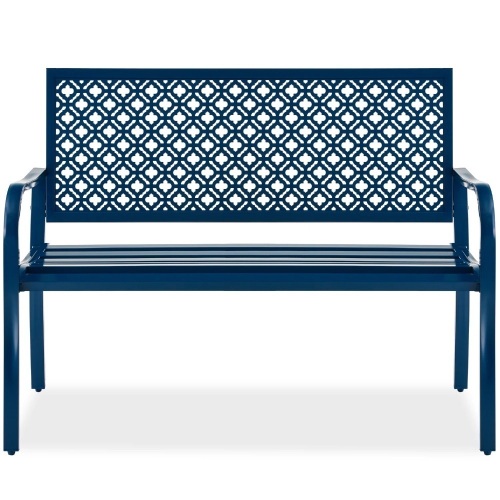 Indoor Outdoor Steel Bench w/ Geometric Backrest, Foot Levelers - Lot 6797