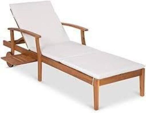 Adjustable Acacia Wood Chaise Lounge Chair w/ Side Table, Wheels - 79x26in - Lot 6832