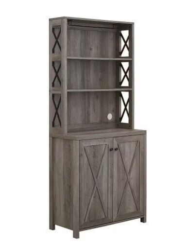Home Source Elegant Stone Grey Bar Cabinet Kitchen Cabinet with Microwave Stand - Lot 92