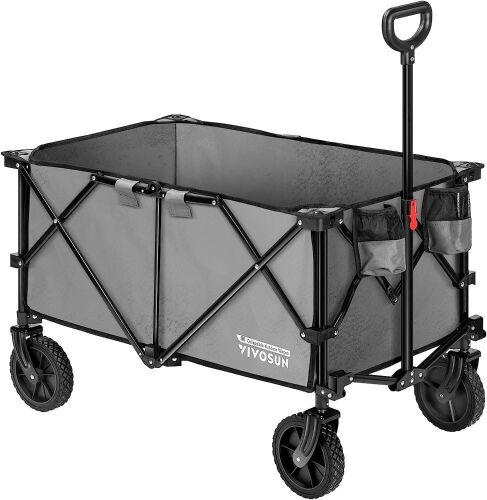 VIVOSUN Heavy Duty Folding Collapsible Wagon with Universal Wheels & Adjustable Handle, Gray  - Lot 492