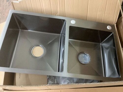 Double Basin Stainless Steel Kitchen Sink Kit - Few Minor Dents  - Lot 631