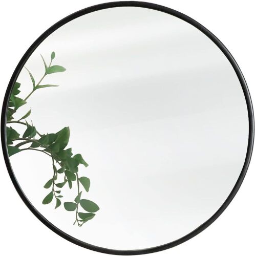 24" Round Metal Framed Wall Mirror, Black  - Lot 635