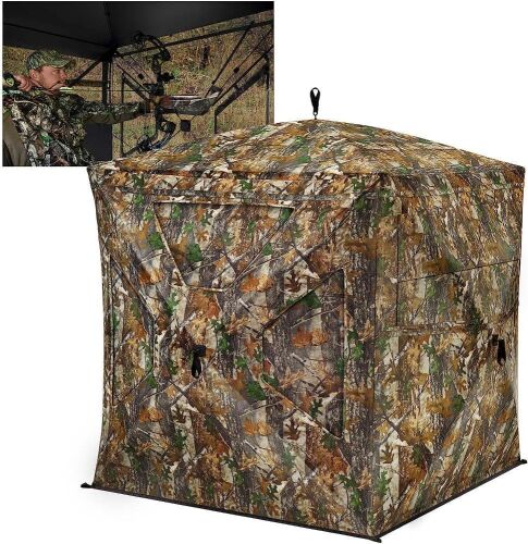 TIDEWE Hunting Blind 270° See Through with Silent Magnetic Door & Sliding Windows, 2-3 Person Pop Up Ground Blind with Carrying Bag - Lot 680