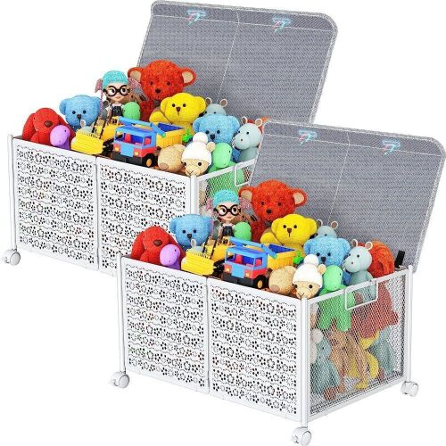 Collapsible Metal Kids Toy Storage Box with Wheels, 2 Pack - Lot 685