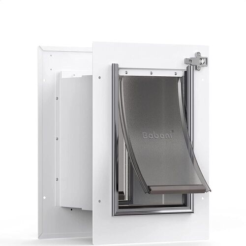 Baboni Pet Door for Wall, Steel Frame and Telescoping Tunnel, Aluminum Lock, Double Flap - Large  - Lot 808