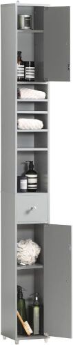 Grey Bathroom Tall Cabinet with 1 Drawer, 2 Doors and Adjustable Shelves, 7.9" x 7.9" x 70.9" - Lot 818