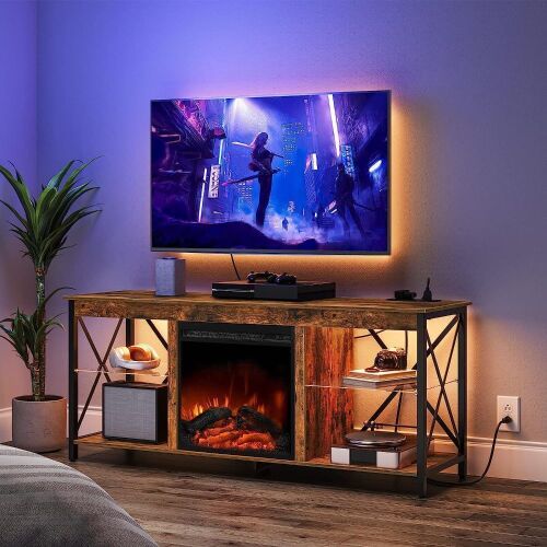 HOOBRO Fireplace TV Stand with Led Lights and Power Outlets for TVs up to 65"  - Lot 156