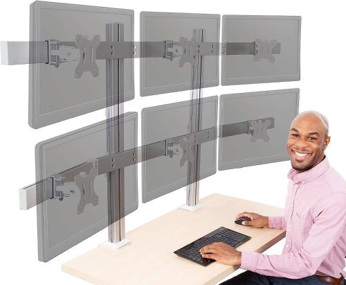 Stand Steady 6 Monitor Heavy Duty Height Adjustable Monitor Stand with Clamp On Base, VESA Mount Fits Most LCD/LED Monitors 17-32 in - Lot 137