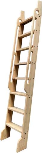 DIYHD 87" Unfinished Rolling Library Wooden Step Ladder with Glab Handle, No Sliding Hardware  - Lot 267