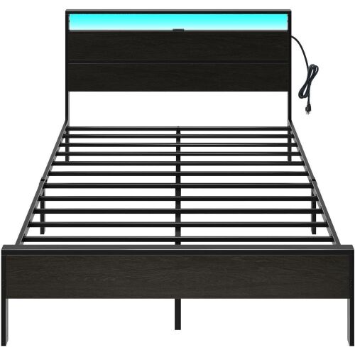 Rolanstar Metal Bed Frame with Charging Station and LED Headboard, Queen  - Lot 453