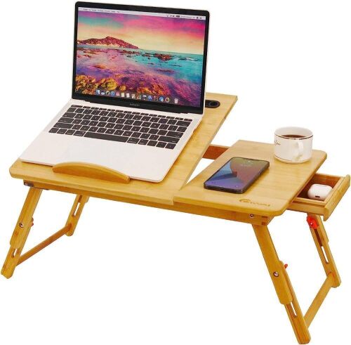 Bamboo Laptop Desk with Tilting Top and Drawer  - Lot 718