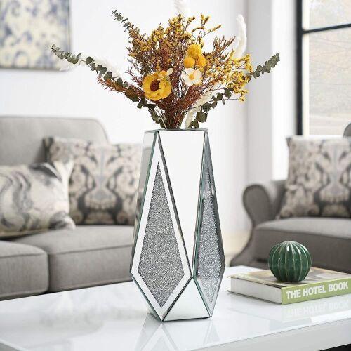 Mireo Mirrored Crushed Diamond Flower Vase, 15''H  - Lot 738