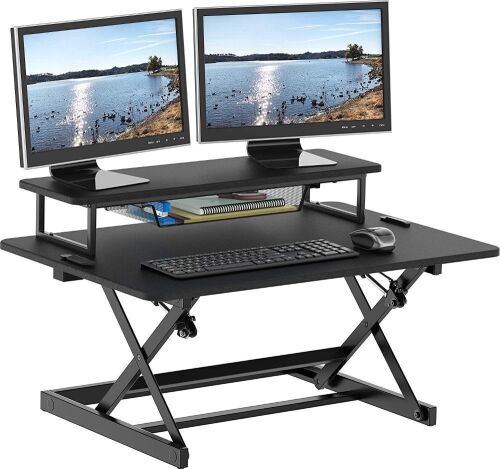 SHW 36-Inch Height Adjustable Standing Desk Sit to Stand Riser Converter Workstation, Black  - Lot 549