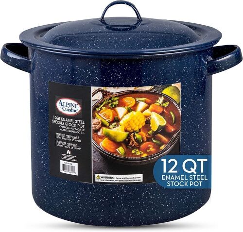 Alpine Cuisine Enamel Steel Dark Blue Speckle Stock Pot 12qt with Lid - Lot 407