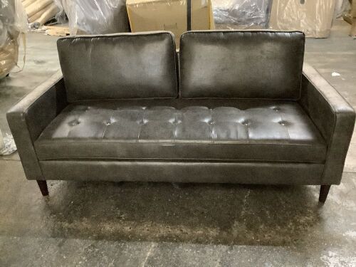 Kirklands Faux Leather Sofa - Tear on Seat Cushion, Missing 1 Button  - Lot 49