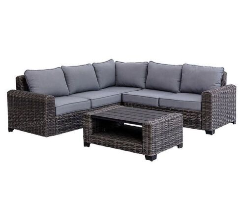 Pembroke All-Weather Wicker Cushioned Patio Sectional & Coffee Table Set - No Box - Lot 8