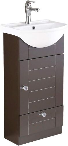 Mahayla White Heavy Duty Ceramic Wall Mount Sink with Modern Dark Oak Cabinet Vanity, Chrome Faucet, Pop Up Drain and Overflow - Lot 81
