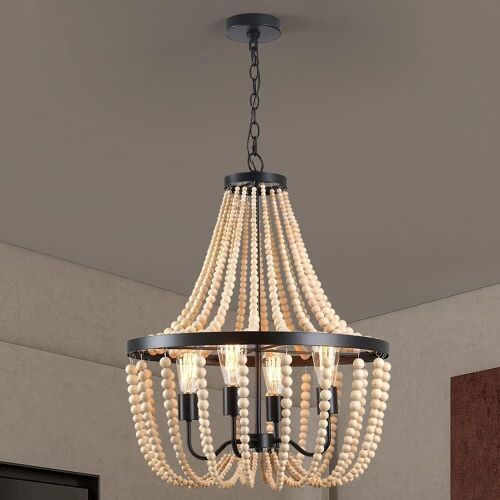 Farmhouse Wood Beaded Chandelier  - Lot 585