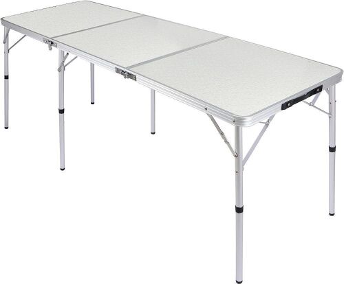Varbucamp 6ft  Aluminum Height Adjustable Tri-fold Camp Table - Lot 723